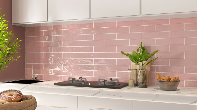 pink kitchen tiles design